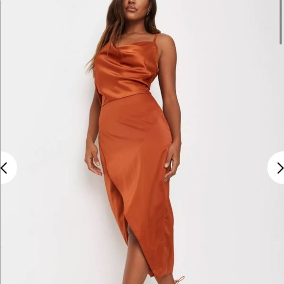 missguided satin drape dress MISSGUIDED Cowl Neck Satin Maxi Dress With Draped BackMISSGUIDED